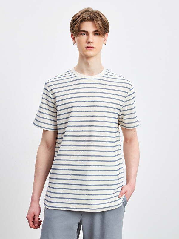 XSIDE Crew Neck Short Sleeve Striped Jersey Men's T-Shirt
