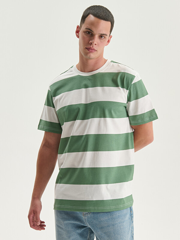 XSIDE Crew Neck Short Sleeve Striped Jersey Men's T-Shirt
