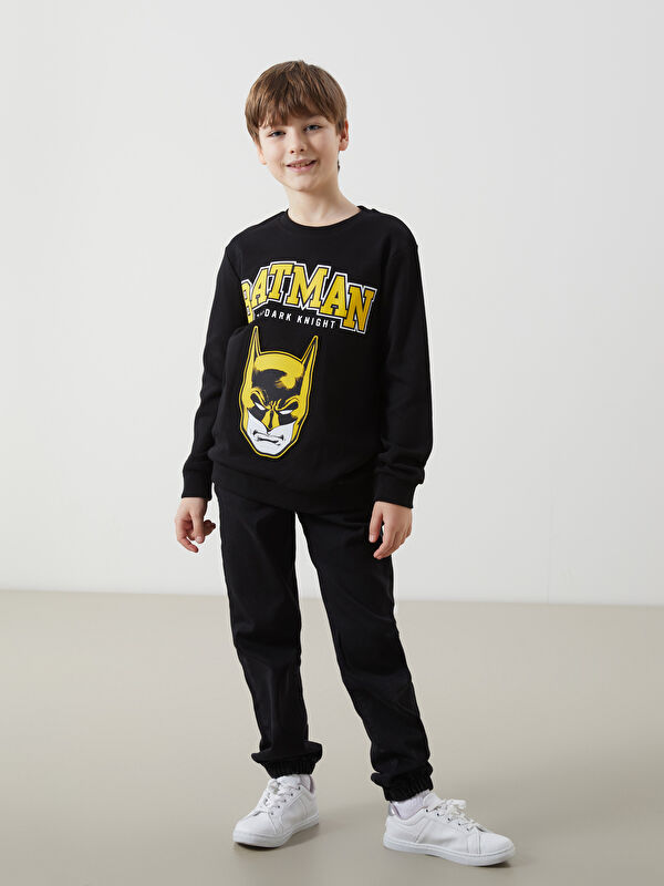 LCW Kids Siyah Bisiklet Yaka Batman Baskılı Erkek Çocuk Sweatshirt