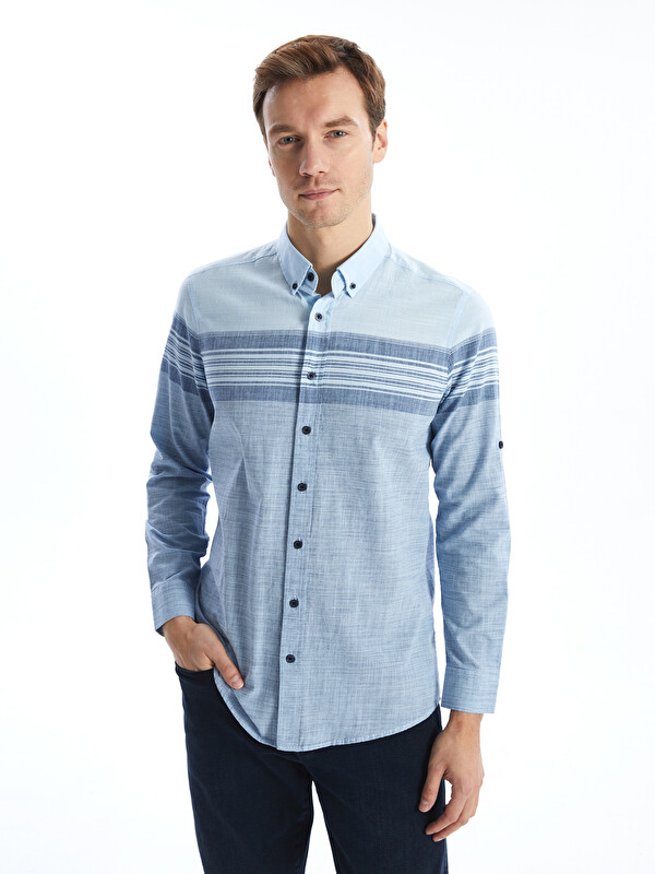 LCWAIKIKI Classic Regular Fit Long Sleeve Striped Men's Textured Shirt