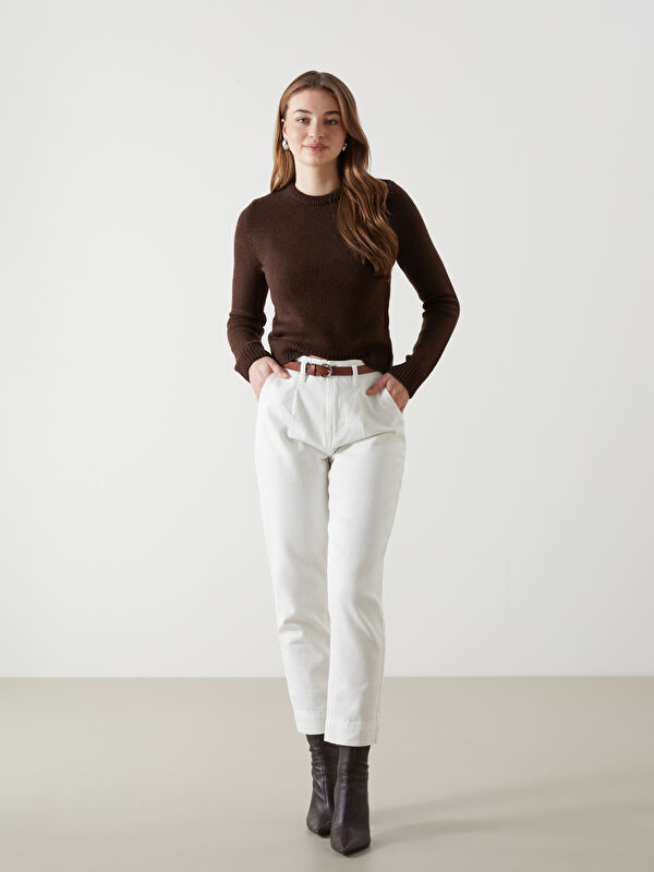 LCW Jeans Beli Kemerli Mom Fit Kadın Jean Pantolon