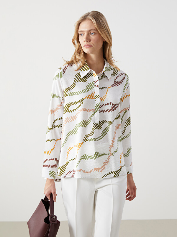 LCW Modest Collared Neck Patterned Women's Blouse