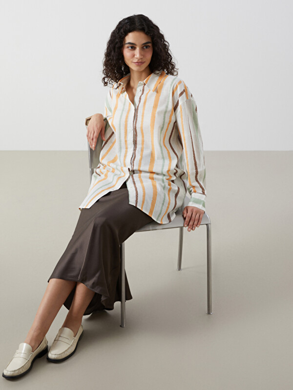 LCW Modest Striped Oversize Poplin Women's Shirt Tunic