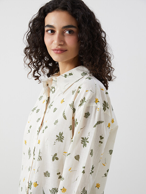 LCW Modest Çiçekli Oversize Poplin Kadın Gömlek Tunik