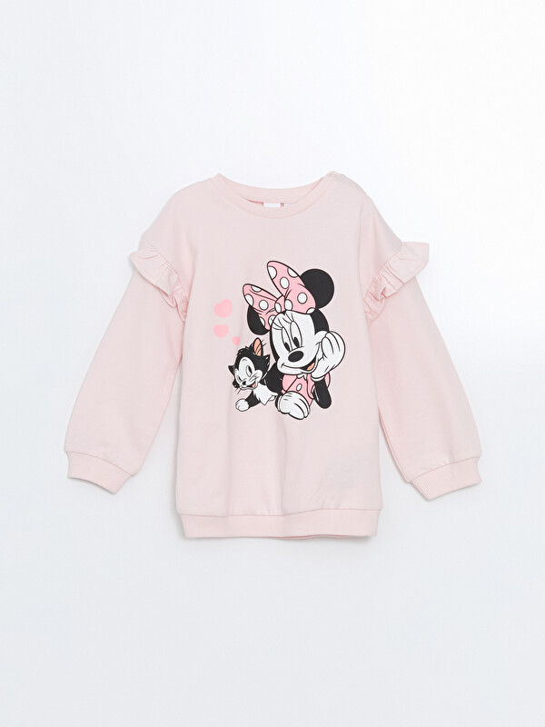 LCW baby Bisiklet Yaka Uzun Kollu Minnie Mouse Baskılı Kız Bebek Sweatshirt