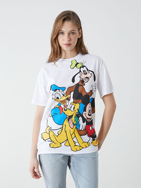 LCW Modest Crew Neck Mickey Mouse Printed Women's T-Shirt