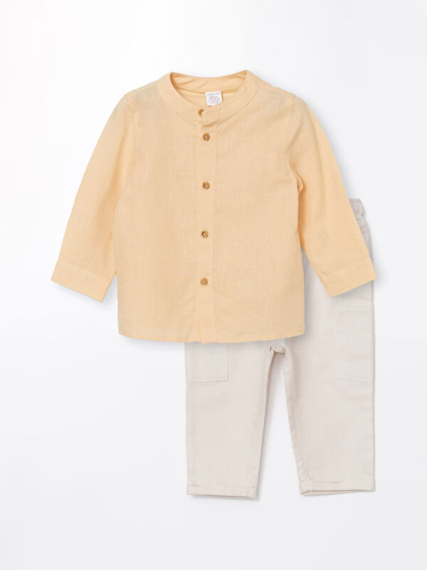 LCW baby Grandad Collar Baby Boys' Shirt and Trousers 2 Pack