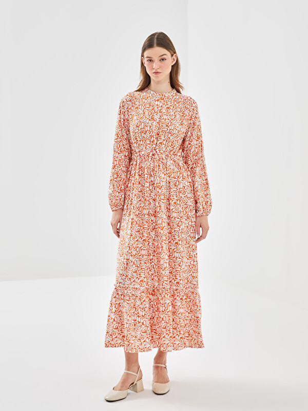 LCW Modest Grandad Collar Patterned Women's Dress