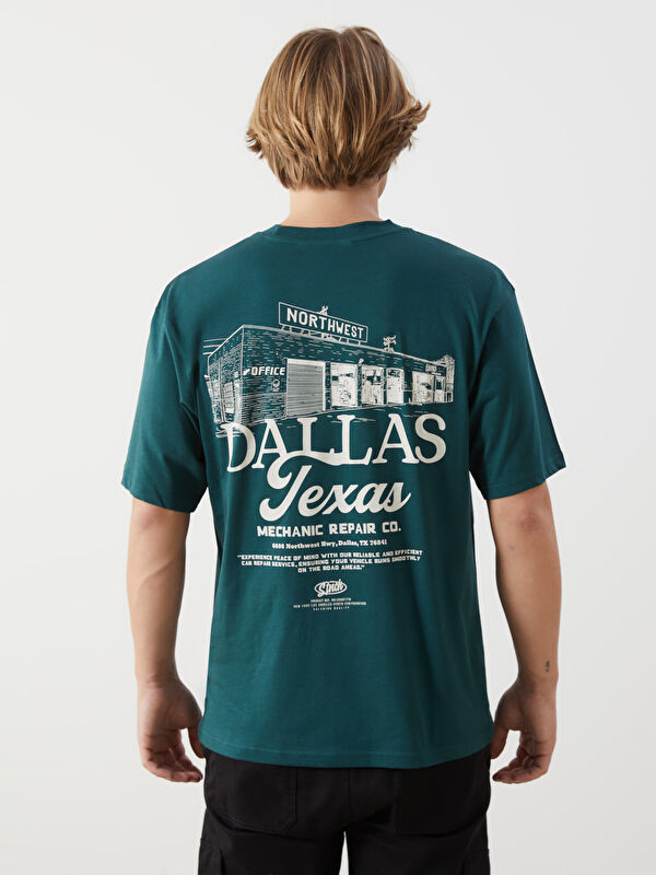 XSIDE Yeşil Bisiklet Yaka Dallas Baskılı Penye Erkek Tişört