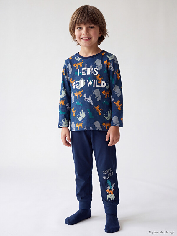 LCW Kids Beli Lastikli Baskılı Erkek Çocuk Pijama Takım