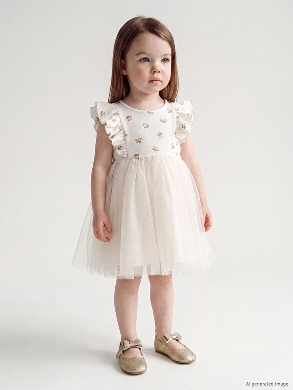 LCW baby Basic Dantel Tüllü Kız Bebek Elbise