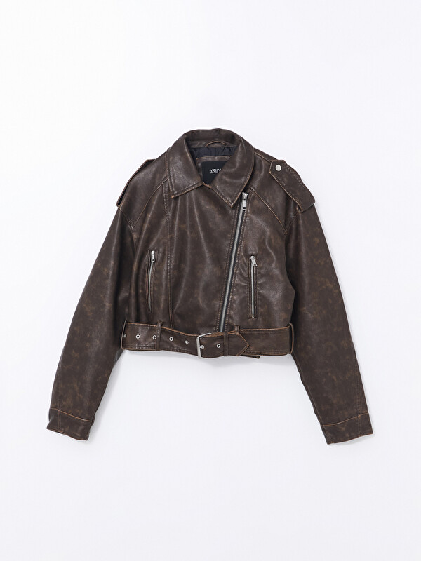 XSIDE Biker Neck Women's Faux Leather Jacket - S56050Z8-YA1 - LC