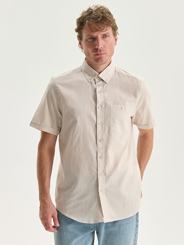 LCWAIKIKI Classic Regular Fit Keten Karışımlı Erkek Gömlek