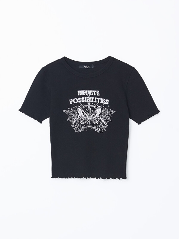 XSIDE Crew Neck Printed Women's Crop Top - S56657Z8-CVL - LC Waikiki