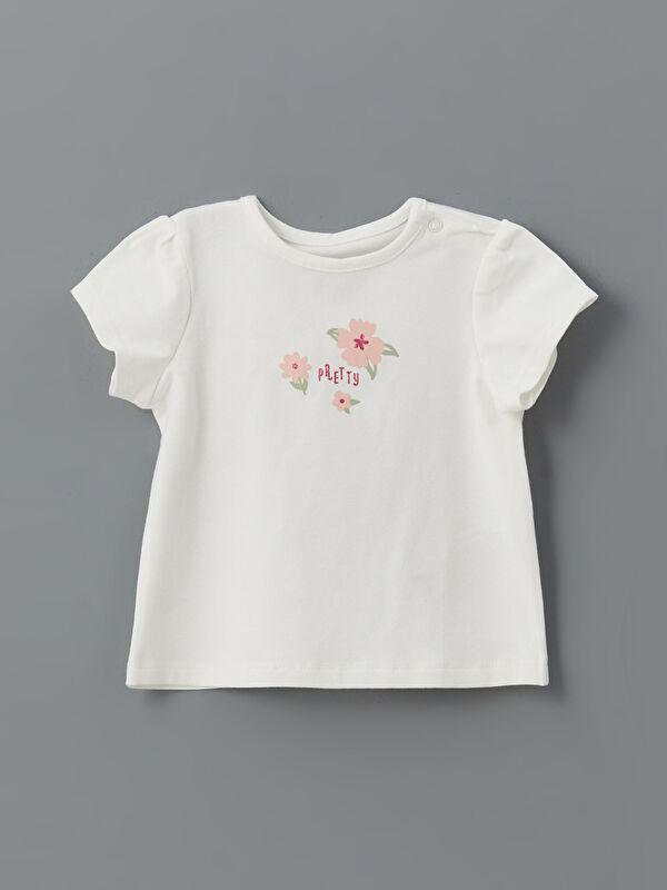LCW baby Bisiklet Yaka Baskılı Kız Bebek Tişört
