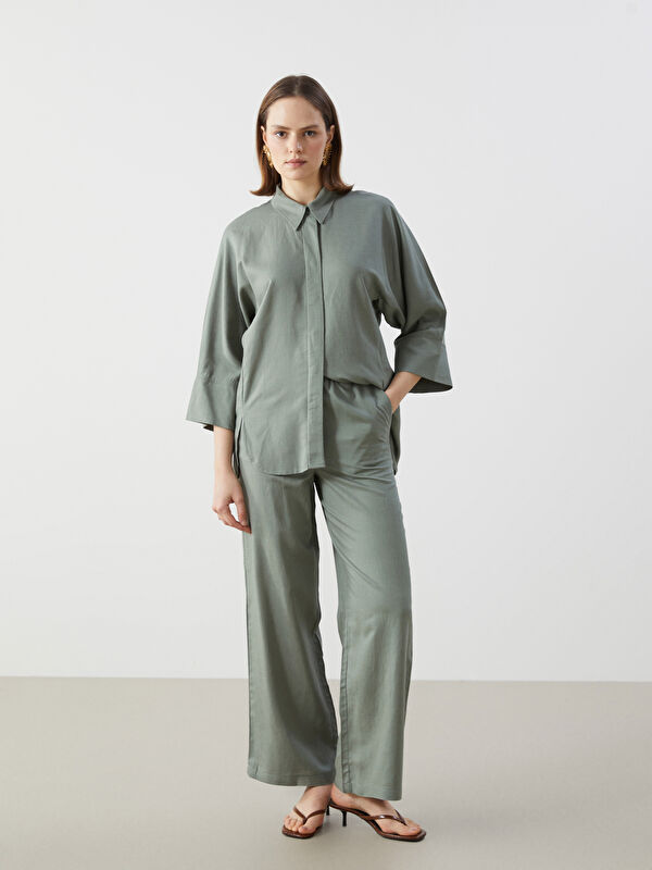 LCW Modest نساء سروال خليط الكتان بخصر مطاطي
