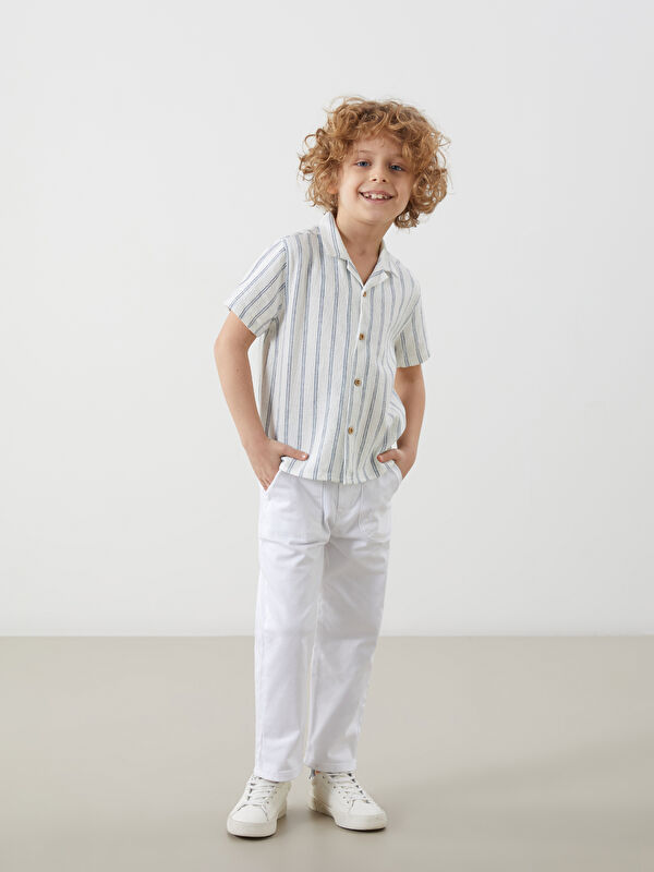 LCW Kids Bej Pamuklu Çizgili Erkek Çocuk Gömlek - S57444Z1-LE4 | LCW