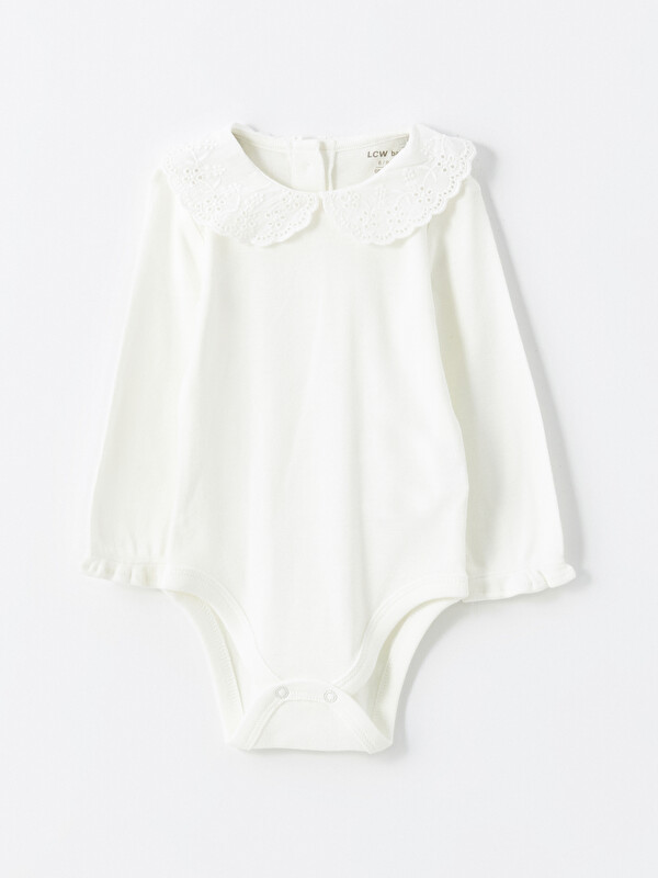 LCW baby Bebe Yaka Kız Bebek Çıtçıtlı Body