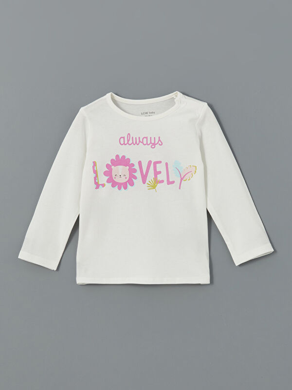 LCW baby Bisiklet Yaka Baskılı Kız Bebek Pijama Üst
