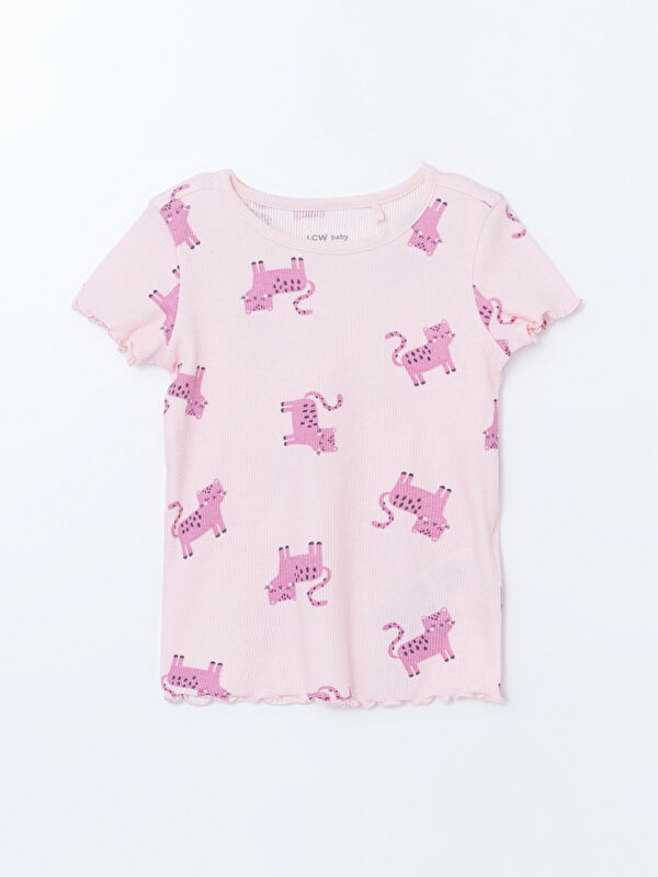 LCW baby Bisiklet Yaka Desenli Kız Bebek Pijama Üst
