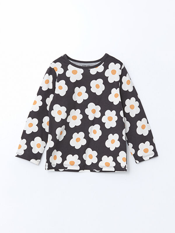 LCW baby Bisiklet Yaka Çiçekli Kız Bebek Pijama Üst