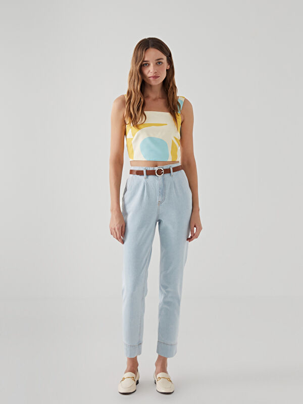 LCW Jeans Beli Kemerli Mom Fit Kadın Jean Pantolon