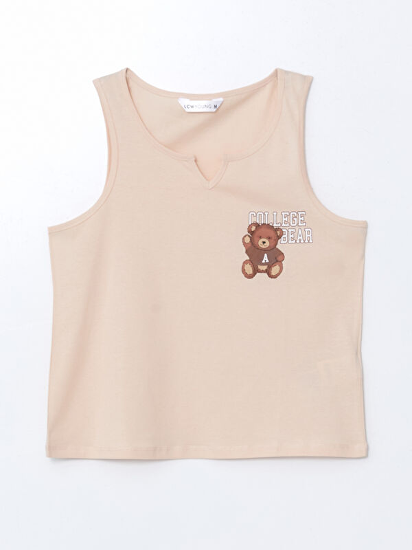 LCW Young Kaçık Yaka Ayı Teddy Baskılı Kadın Pijama Üstü