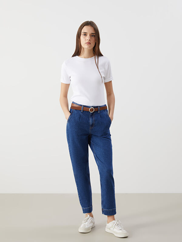LCW Jeans Beli Kemerli Mom Fit Kadın Jean Pantolon