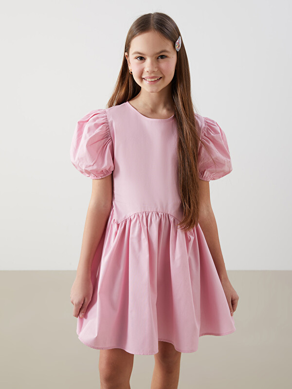 LCW Kids қыздарға арналған қарапайым бүрмелі қысқа көйлек