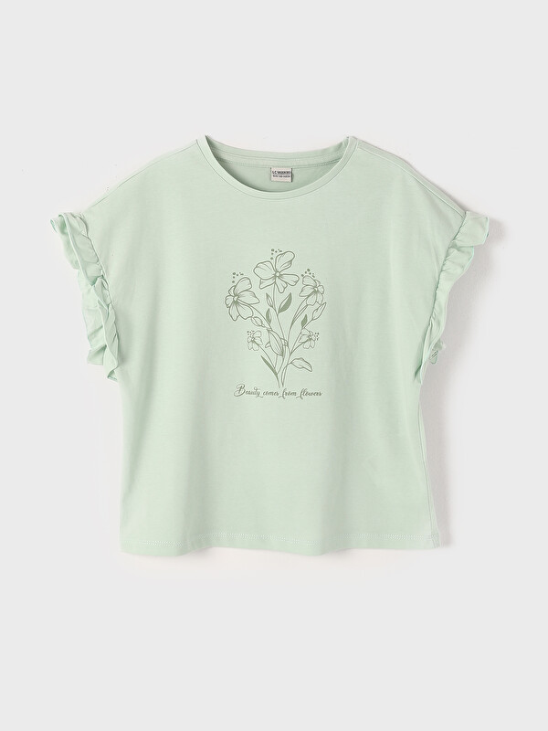 LCW Kids Flower Printed Crew Neck Short Sleeve T-Shirt