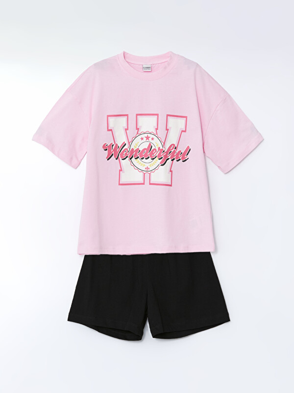 LCW Kids Crew Neck Girls' Shortie Pyjama Set