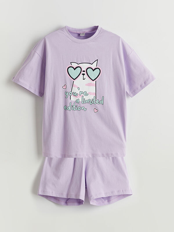 LCW Kids ست بیجامەی کورت بۆ کچان یەخە خڕ