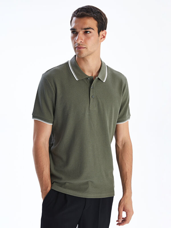 LCW Vision Polo Neck Short Sleeve Men's Textured T-Shirt