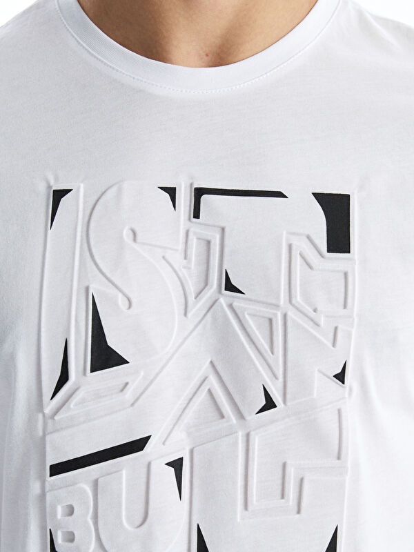 LCWAIKIKI Classic Beyaz Bisiklet Yaka Kısa Kollu Baskılı Penye