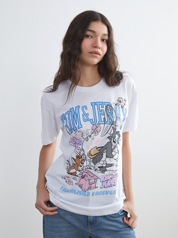 XSIDE T-shirt me jakë të rrumbullakët Tom & Jerry e stampuar për gra