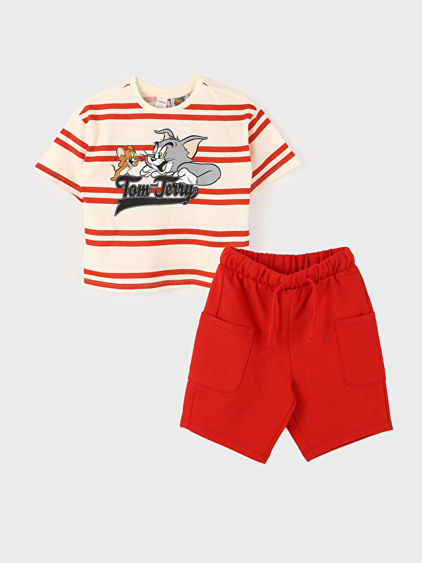 LCW Kids Crew Neck Tom and Jerry Printed Baby Boys T-Shirt and Shorts 2 Pack Set