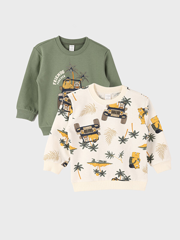 LCW Kids Crew Neck Long Sleeve Printed Baby Boy Sweatshirt 2-Pack