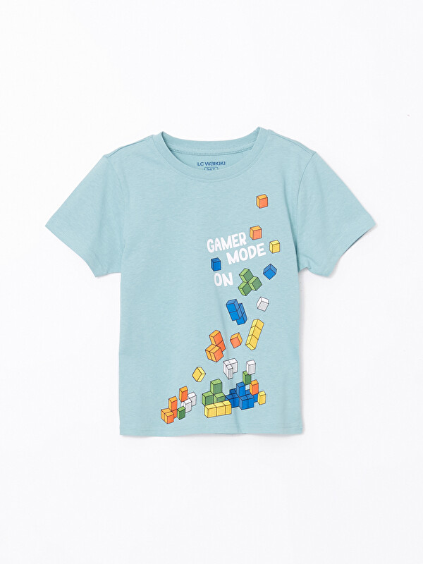 LCW Kids Bisiklet Yaka Baskılı Erkek Çocuk Pijama Üstü
