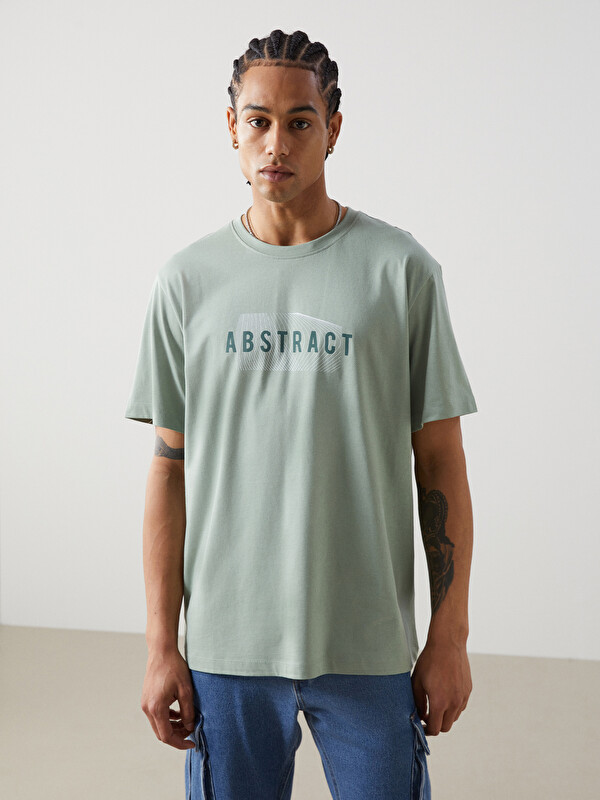 XSIDE T-shirt pour hommes en coton peigné imprimé à manches courtes et col rond
