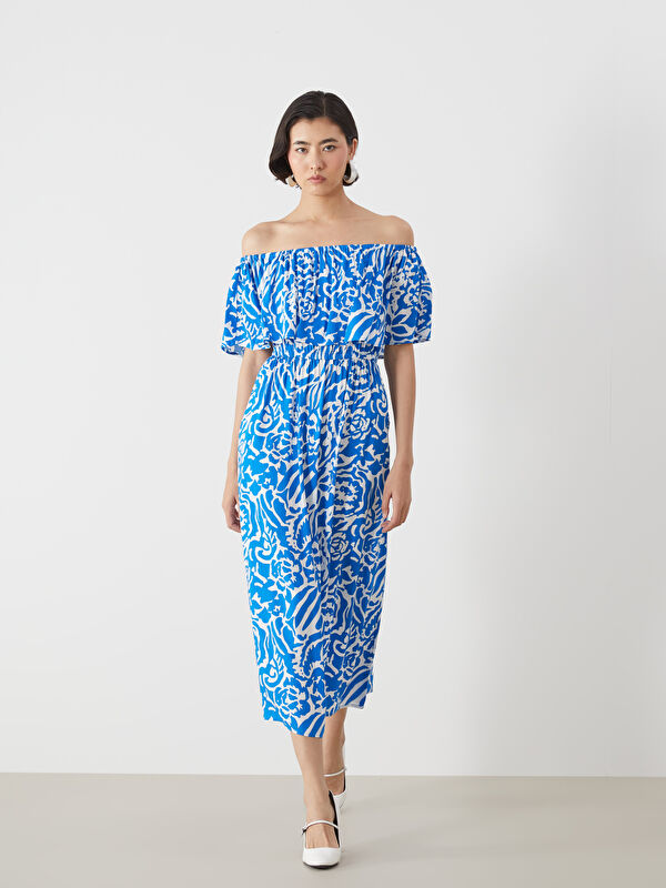 LCW Vision Patterned Ruched Women's Midi Dress