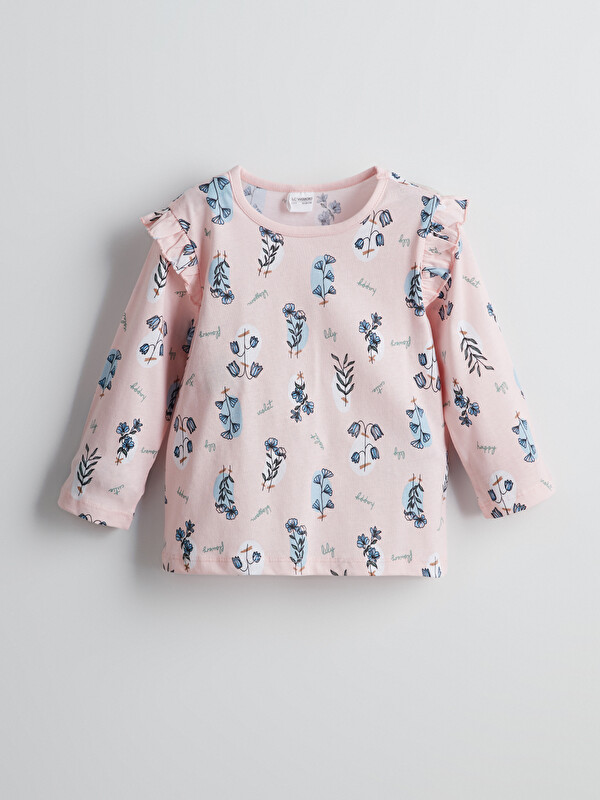LCW Kids Bisiklet Yaka Çiçekli Kız Çocuk Pijama Üst