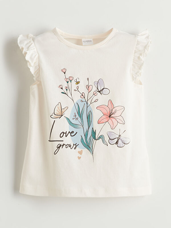 LCW Kids Bisiklet Yaka Çiçekli Kız Çocuk Pijama Üst