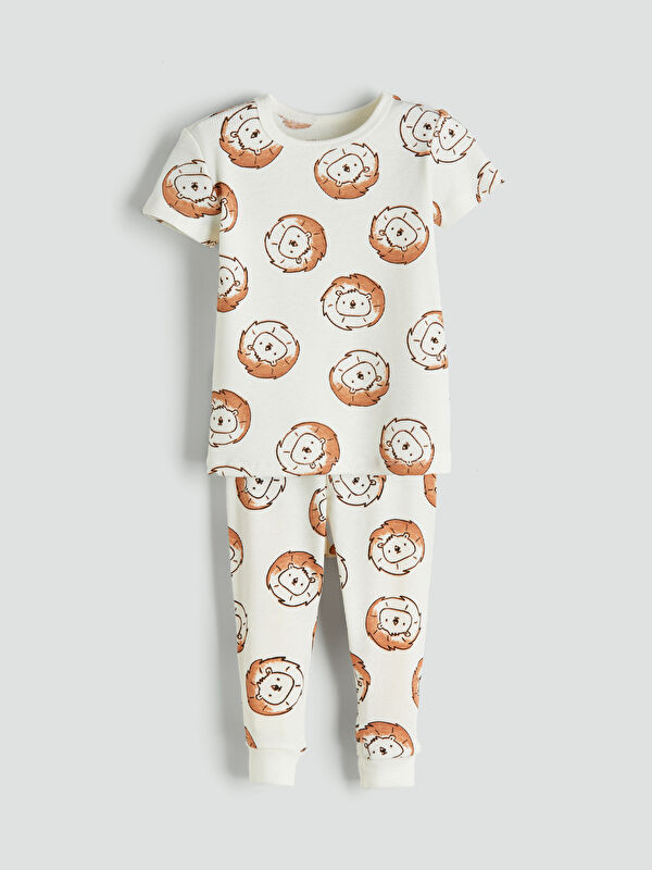 LCW baby Bisiklet Yaka Baskılı Erkek Bebek Pijama Takım