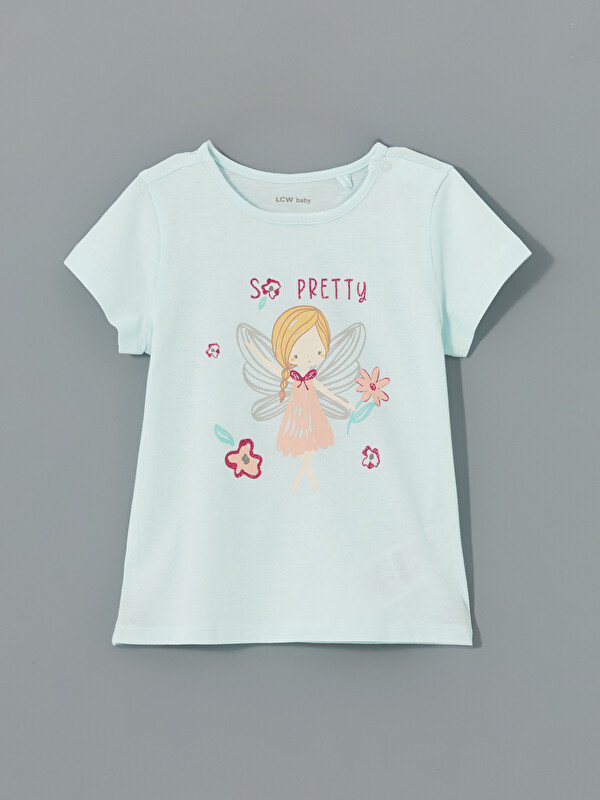 LCW baby Bisiklet Yaka Baskılı Kız Bebek Pijama Üst