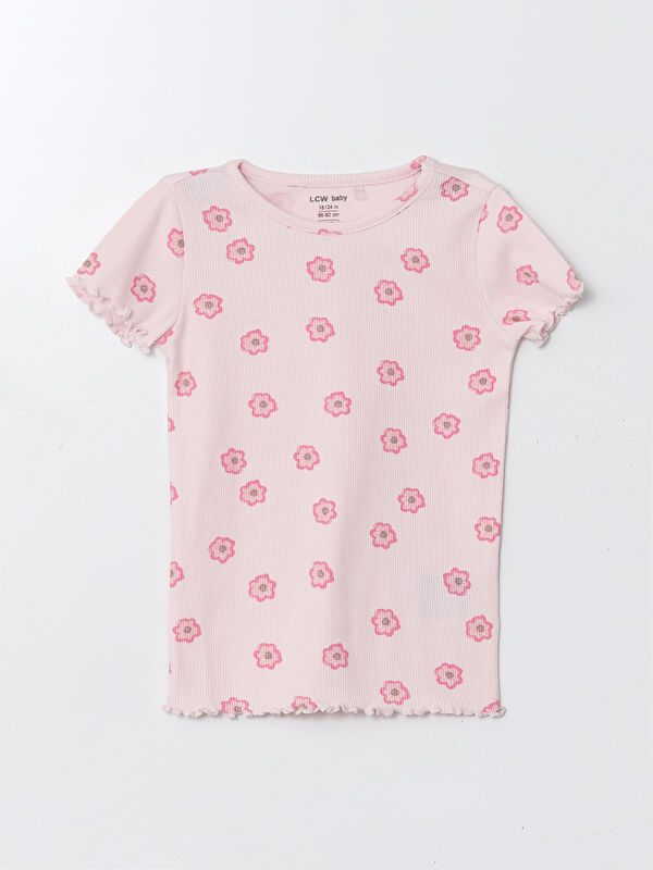 LCW baby Bisiklet Yaka Çiçek Desenli Kız Bebek Pijama Üst