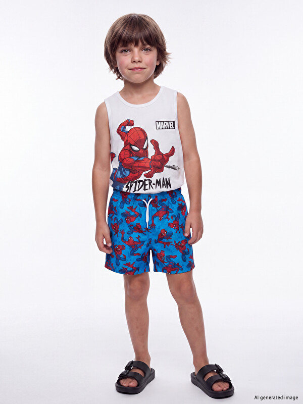 LCW Kids Bisiklet Yaka Spider-Man Baskılı Erkek Çocuk Atlet ve Deniz Şortu