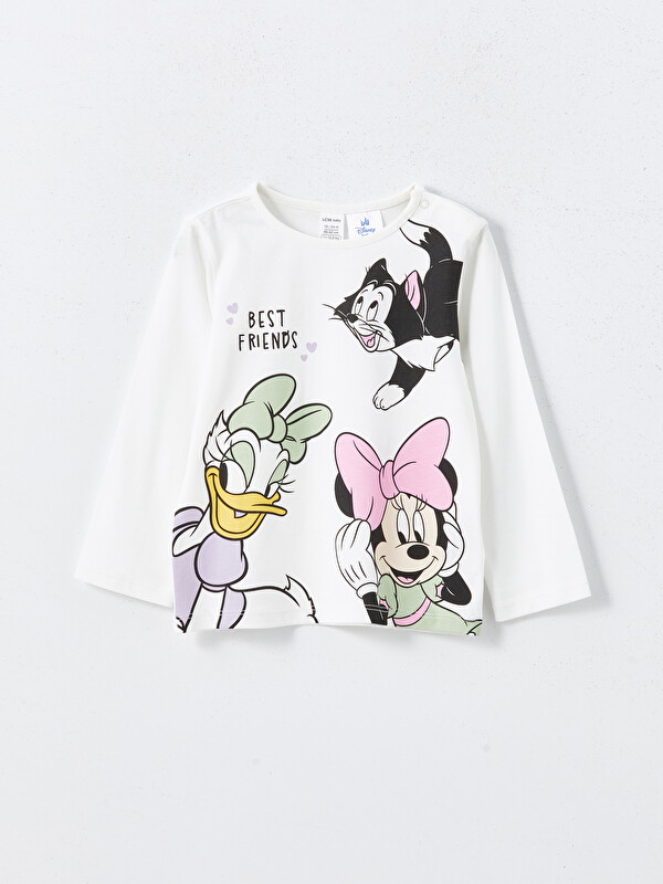 LCW baby Bisiklet Yaka Minnie Mouse Baskılı Kız Bebek Tişört