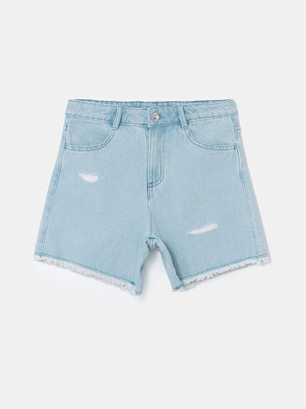 LCW Kids Plain Ripped Detailed Girls Shorts