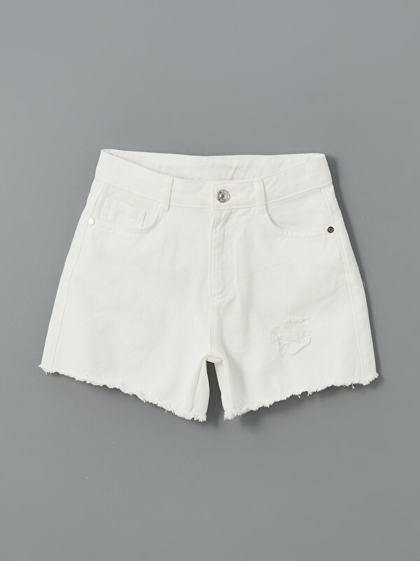 LCW Kids Plain Ripped Detailed Girls Shorts
