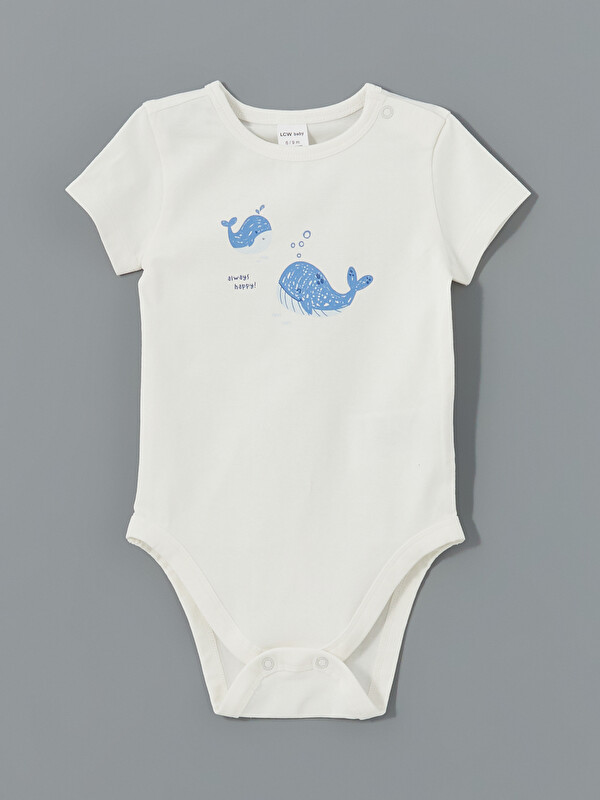 LCW baby Bisiklet Yaka Baskılı Erkek Bebek Çıtçıtlı Body